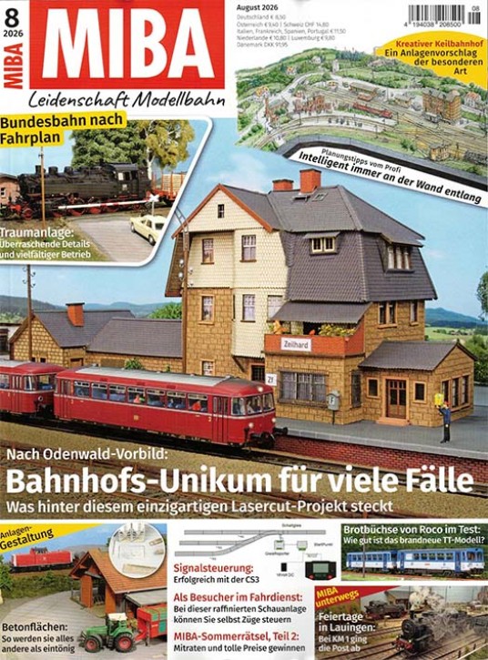 MIBA 8-2026 - Bahnhofs-Unikum nach Odenwald-Vorbild, Bundesbahn nach Fahrplan, Anlagenvorschlag Keilbahnhof u.v.m.